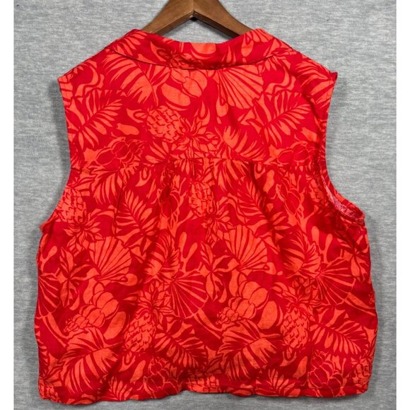 Nicole Miller Womens Shirt XL Red Sleeveless Hawaiian Floral Vest Top‎ - Picture 6 of 6